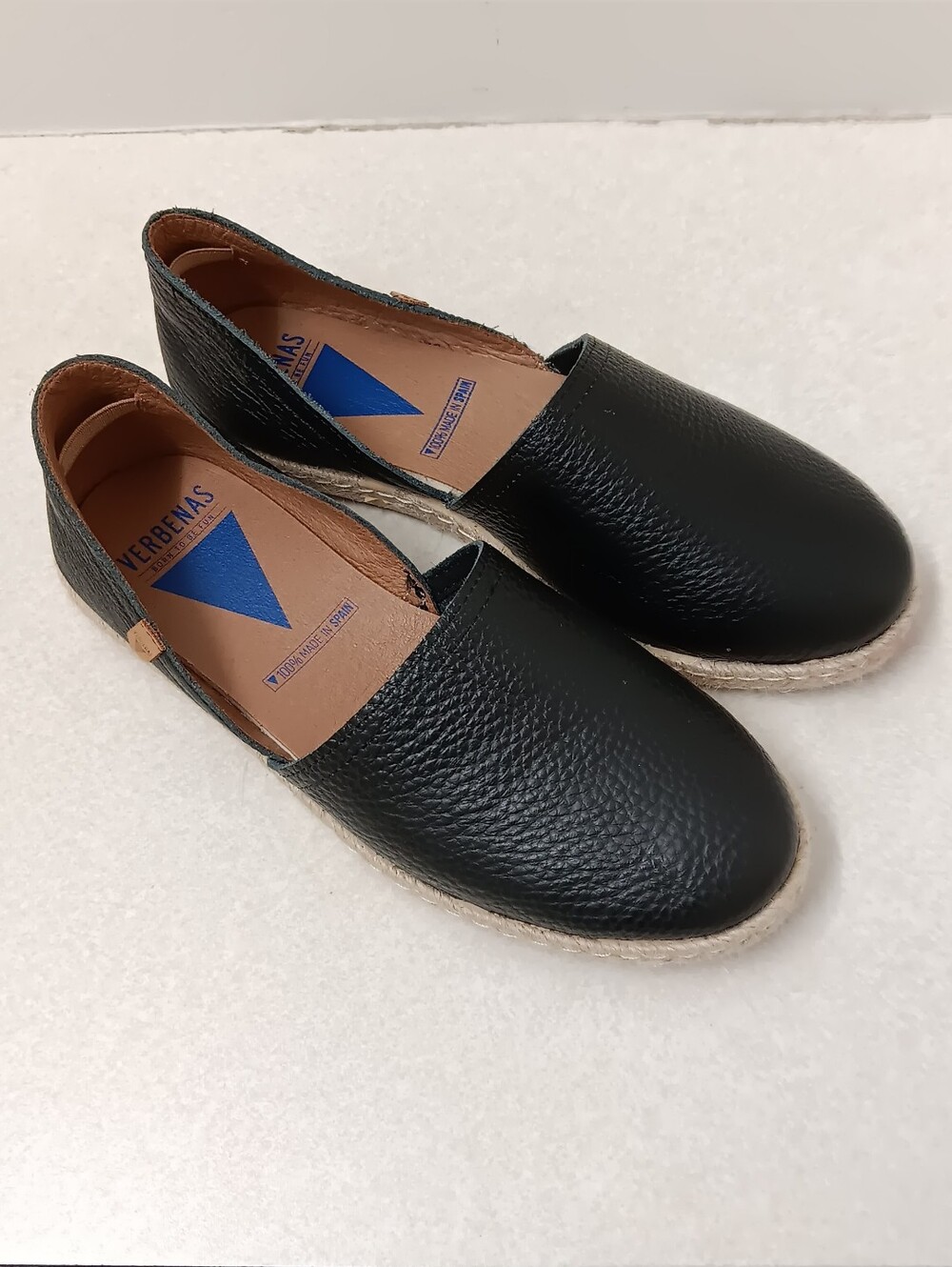 Verbenas| Black Leather Espadrille Carmen Nucleo Flats EU 38/US 7.5/8